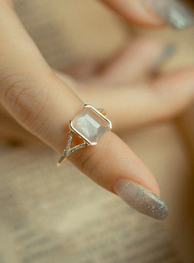 小冰块Y字白冰不规则戒指名媛风