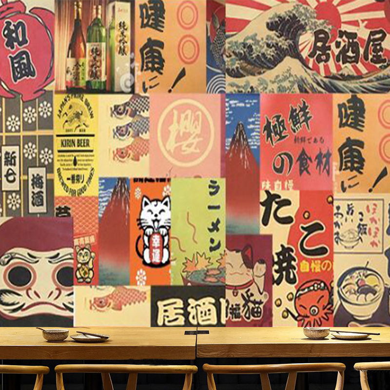 日式仿真木门3d背景墙纸和风榻榻米壁画居酒屋寿司料理店壁纸