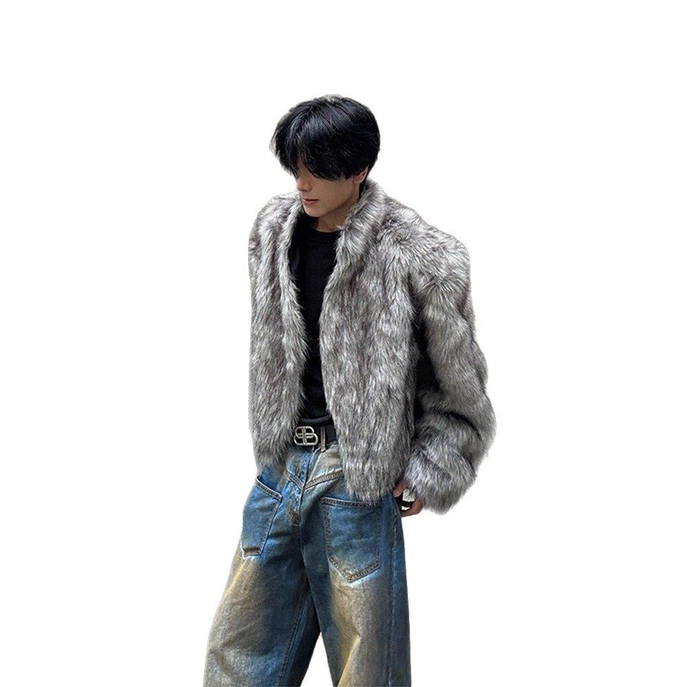 复古高街环保草皮短款棉服仿狐狸毛加厚保暖外套小众高级感夹克男,淘宝优惠券,粉丝福利购,淘宝优惠卷