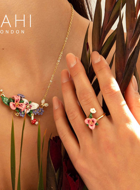 SAHI珐琅、铜镀14K金花朵戒指