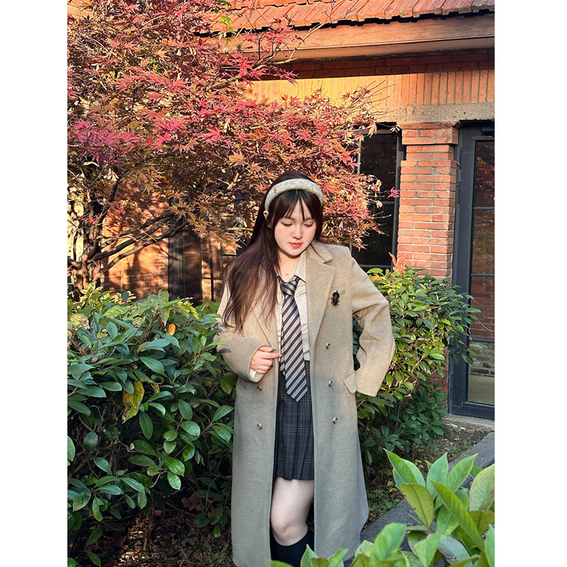 阿车家的大码jk原创中长款学院风双排扣大衣女秋冬胖mm毛呢外套,淘宝优惠券,粉丝福利购,淘宝优惠卷
