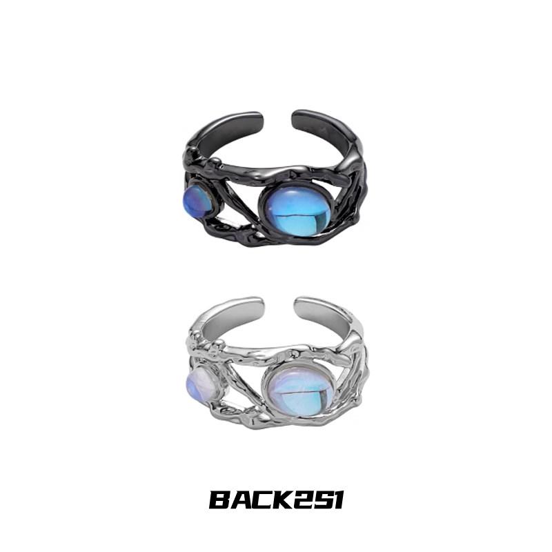 小众个性月光石黑白男女情侣戒指高级感明星同款开口复古轻奢指环,淘宝优惠券,粉丝福利购,淘宝优惠卷