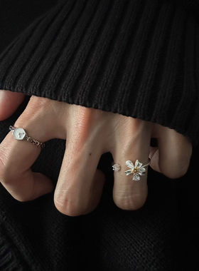 不规则光面钟表仿闪钻花朵戒指女