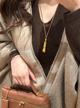 金色拉丝福字竹节项链女2025新款