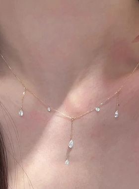 仿锆石水滴流苏项链女款2025新款