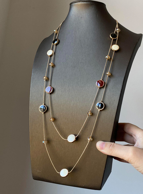 双层虎眼石串珠项链女款2025新款