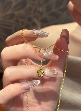 金色鱼鳞星星流苏项链女小众设计