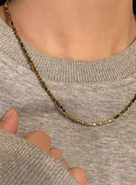 碎银子仿虎眼石项链女款2026新款