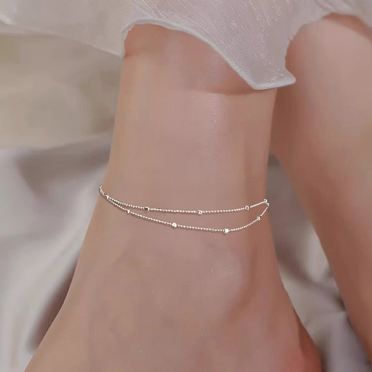 Simple double layer small square anklet for women 2025 new trend