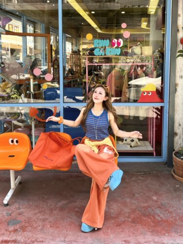 林诗琦NICKIDAILY「复古美学」多巴胺松紧腰休闲显瘦弯刀卫裤女夏 - 图0