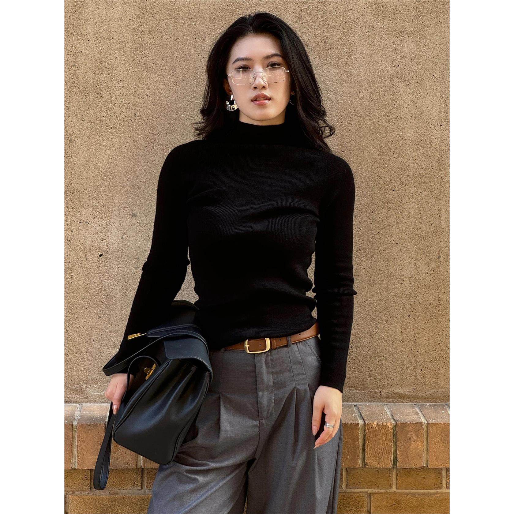 巨显瘦的万能搭配黑色打底衫女秋冬大衣内搭半高领毛衣针织上衣,淘宝优惠券,粉丝福利购,淘宝优惠卷