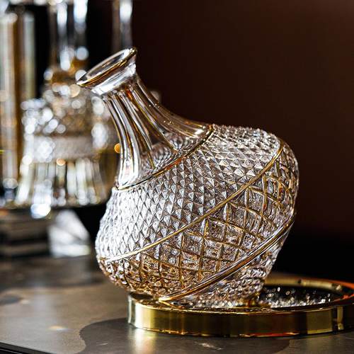 轻奢高档描金带盖不倒翁醒酒器红酒杯子套装家用陀螺葡萄酒分酒壶 - 图0