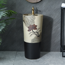 Wei Jingfu upright post washbasin ceramic integrated floor type small family type washbasin patio balcony toilet column basin