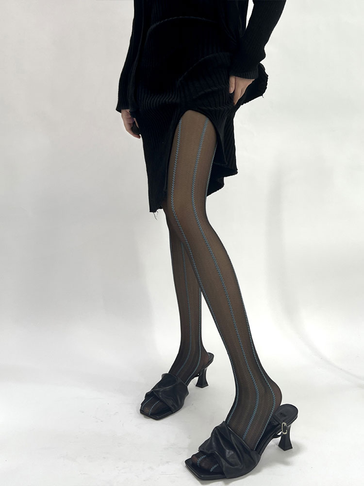 yangma袜麦穗纹理线条连裤袜性感优雅美腿袜薄款显瘦打底袜白色竖 - 图3