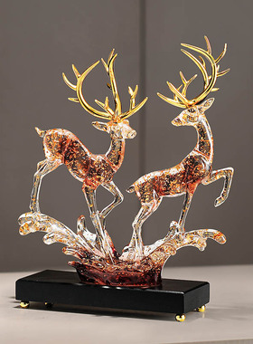 轻奢现代福鹿相伴桌面开业摆件