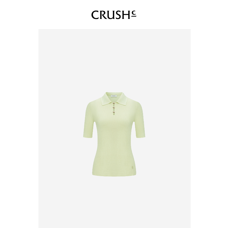 CRUSH Collection23春夏新款真丝短袖翻领t恤polo衫修身上衣女士 - 图3