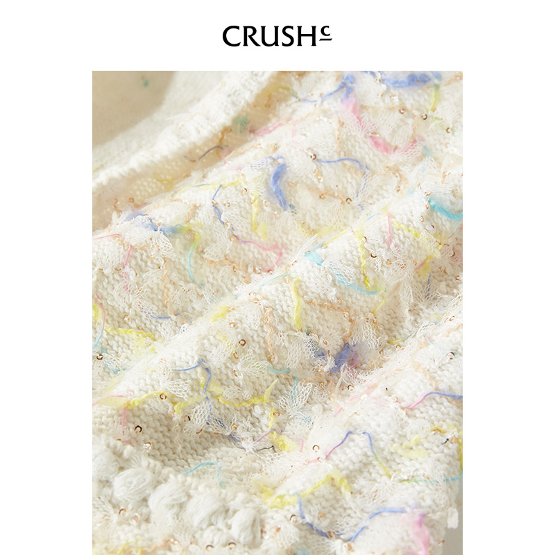 CRUSH Collection2024年春夏新款小香风花呢针织开衫短袖外套上衣 - 图2