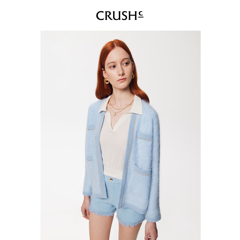 CRUSH Collection2024年早春新款山羊绒别致时尚开衫外套上衣女 - 图1