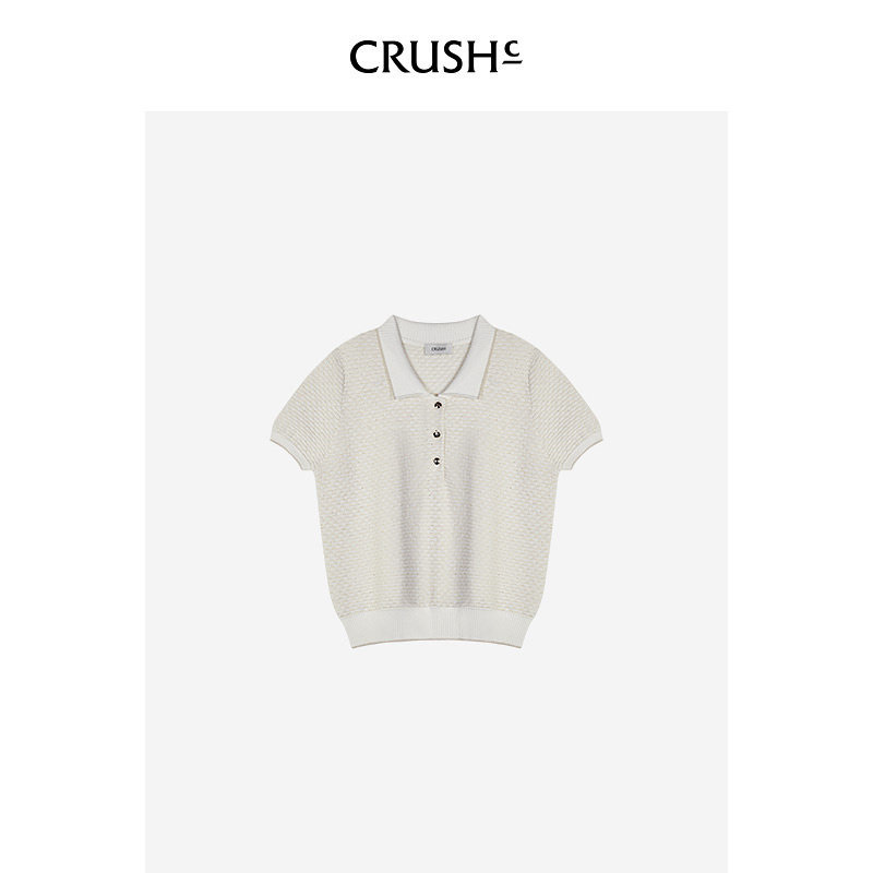CRUSH Collection早春新款亮闪拼色POLO衫春夏针织衫短袖,淘宝优惠券,粉丝福利购,淘宝优惠卷