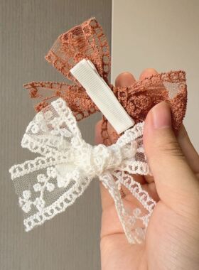 2Pcs/Set Cute Solid Lace Cutout Bowknot Hair Clips for Baby