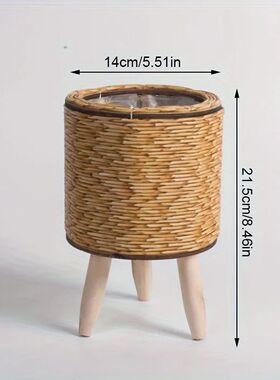 Charming Rustic Rattan Planter With Wooden Legs - Versatile