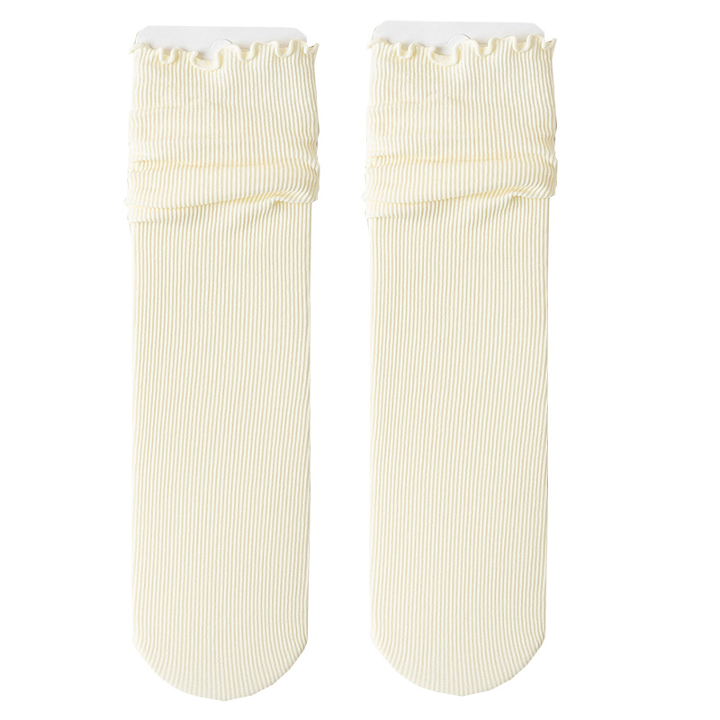 白色冰冰袜子女中筒堆堆袜夏季薄款纯色夏天黑色天鹅绒冰丝长筒袜 - 图3