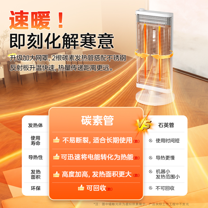 美的小太阳取暖器家用立式摇头电暖气办公室远红外节能省电烤火炉