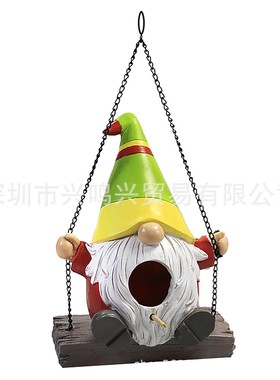 荡秋千地精侏儒矮人蜂鸟窝户外花园庭院花坪树脂荡秋千蜂鸟窝挂件