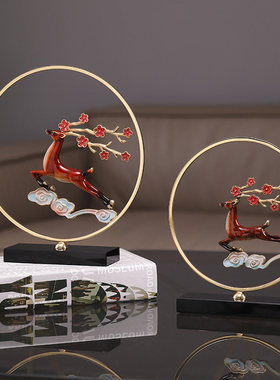 纯铜梅花鹿摆件客厅轻奢高档电视柜装饰桌面乔迁新居礼物