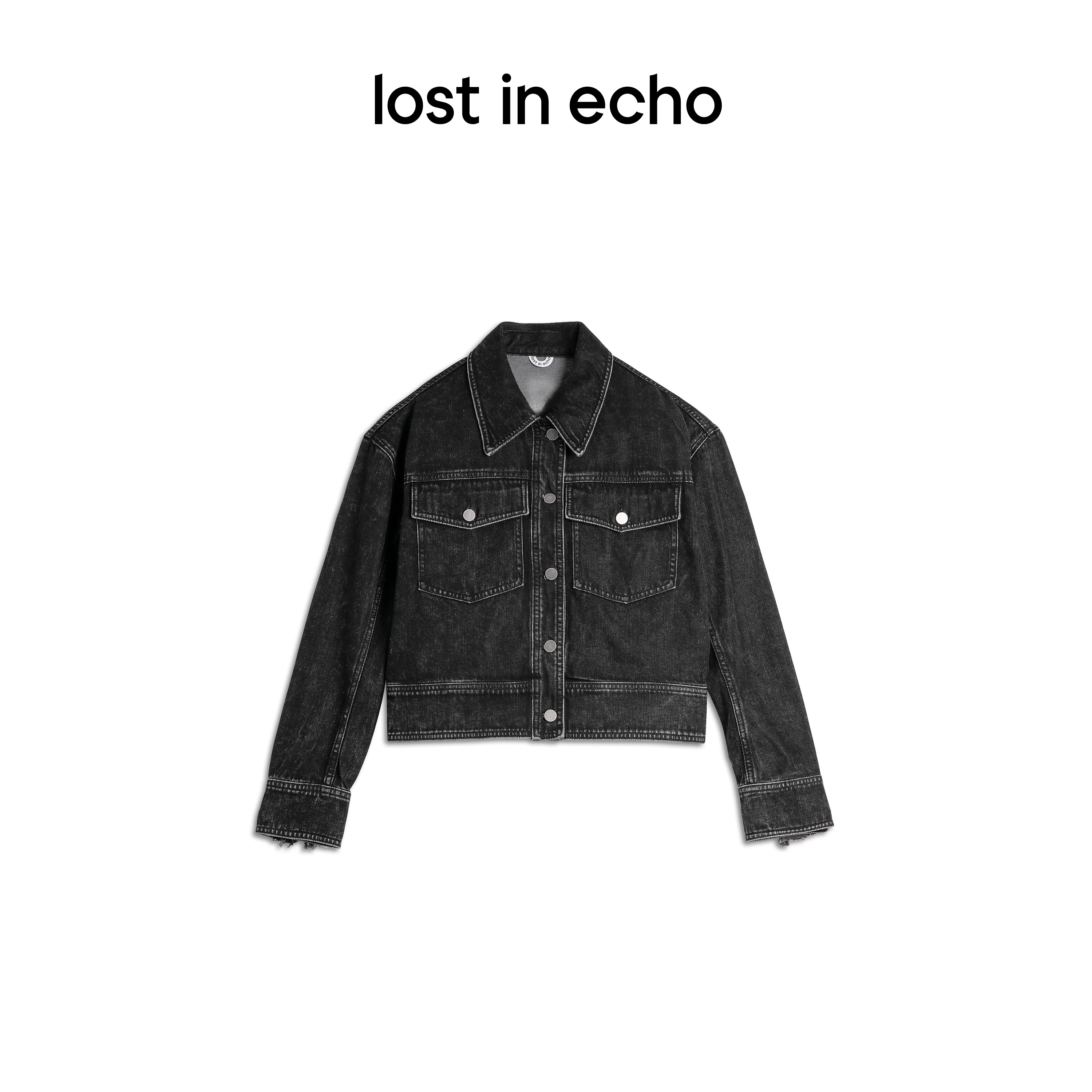 lost in echo设计师品牌Ari系列设计师品牌须边口袋百搭牛仔外套 - 图3