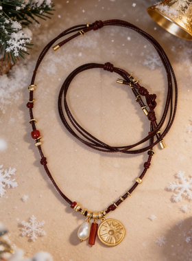 lostinecho红玛瑙珍珠皮绳项链