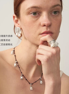 lostinecho珍珠挂坠开口戒指