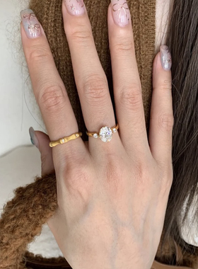 柏诗艾菲纯银镀18k黄金色磨砂拉丝竹节戒指银色指环气质百搭简单