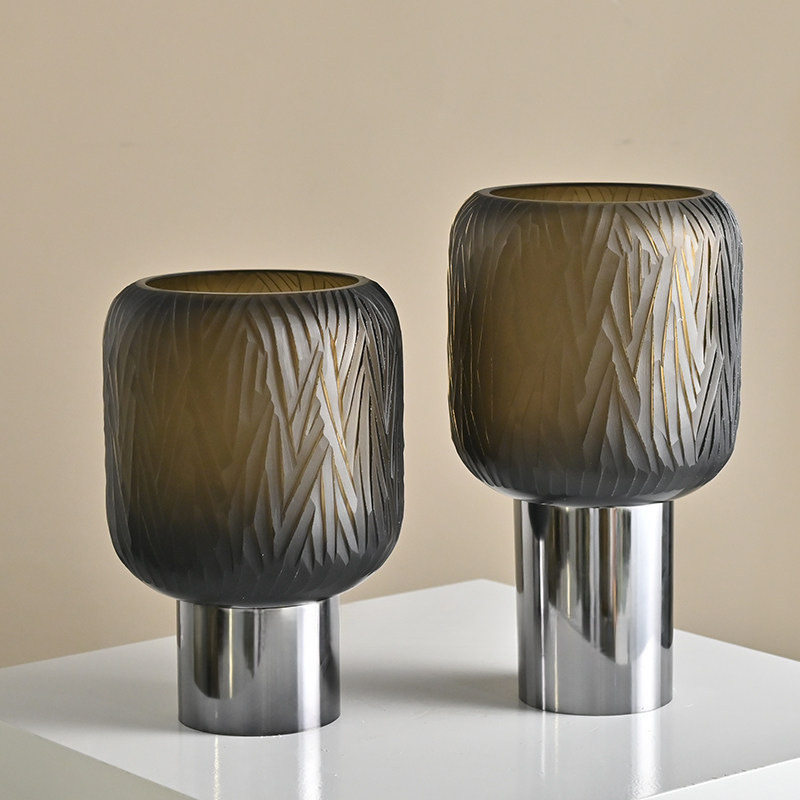 简约玻璃棕色花器客厅摆件插花样板间玄关电视柜软装饰品水培花瓶,淘宝优惠券,粉丝福利购,淘宝优惠卷