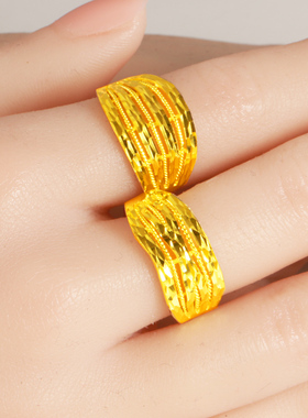 黄金戒指女款9999足金指环多层步步高纯金首饰送妈妈生日礼物