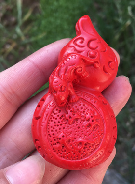 台湾天然朱砂出入安貔貅葫芦吊坠貔貅爬葫芦车挂件夜路佩戴