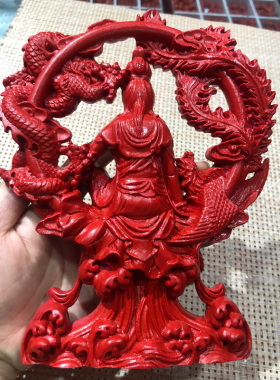 红色朱砂招财龙凤呈祥观音车载摆件乔迁结婚礼物工艺品客厅装饰