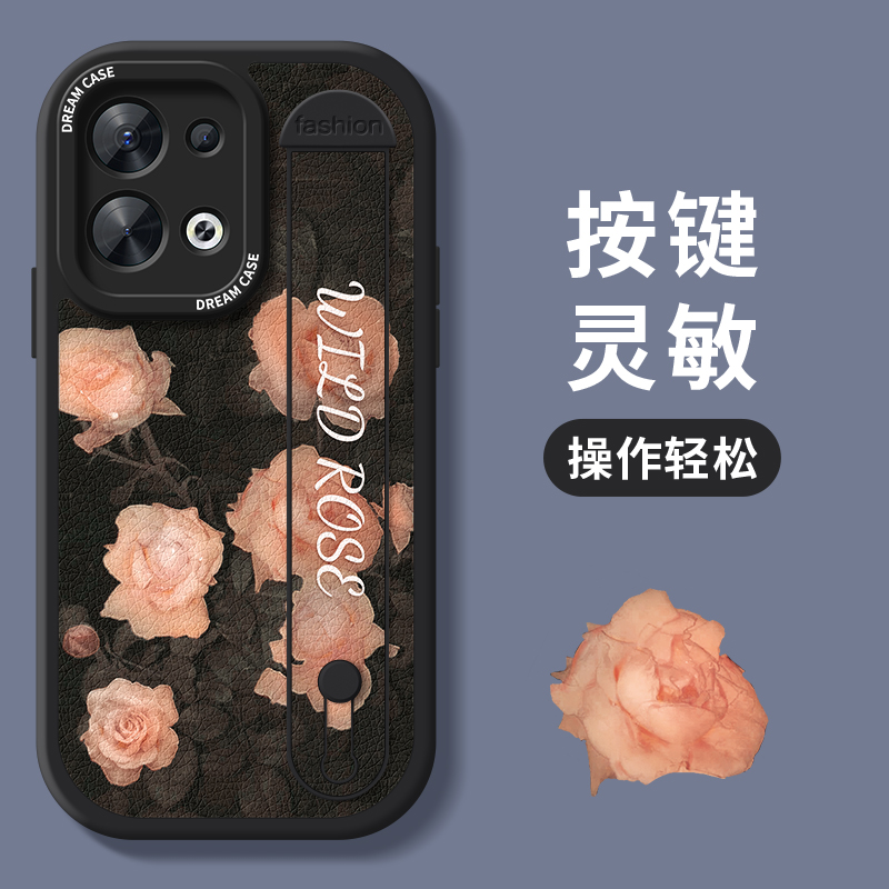 玫瑰花腕带适用opporeno9手机壳女款reno9pro保护套reno8防摔8proreno7se全包reon6pro硅胶reno5镜头十新款5g - 图2