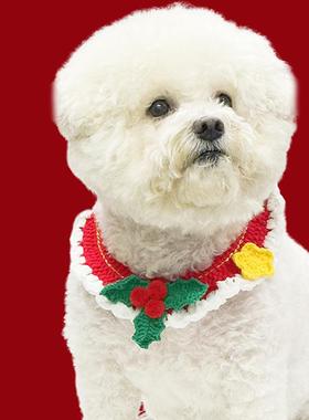 跨境圣诞节猫咪狗狗毛线钩织项圈圣诞节围脖圣诞红色绿色项圈