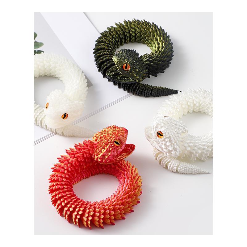 3D printed snake joints, viper figure ornaments, simulated animal model, luminous children's birthday gift, can open mouth