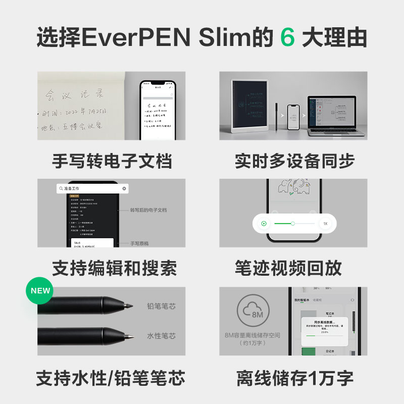 印象笔记智能笔EverPEN Slim 办公学生儿童电子记事本书写同步智能笔记书写笔纸屏实时同步 - 图0