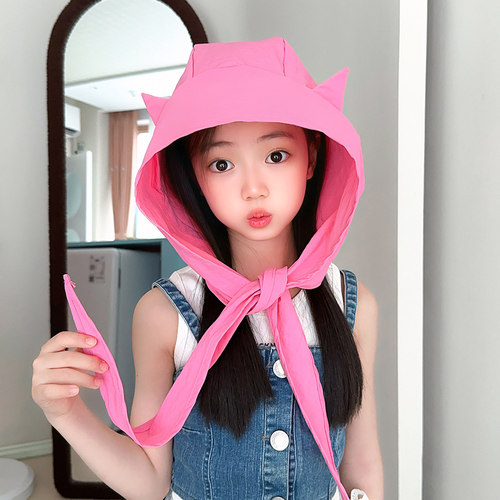 小恶魔速干儿童遮阳帽女童薄款遮脸包头帽防紫外线宝宝防晒帽夏季 - 图1