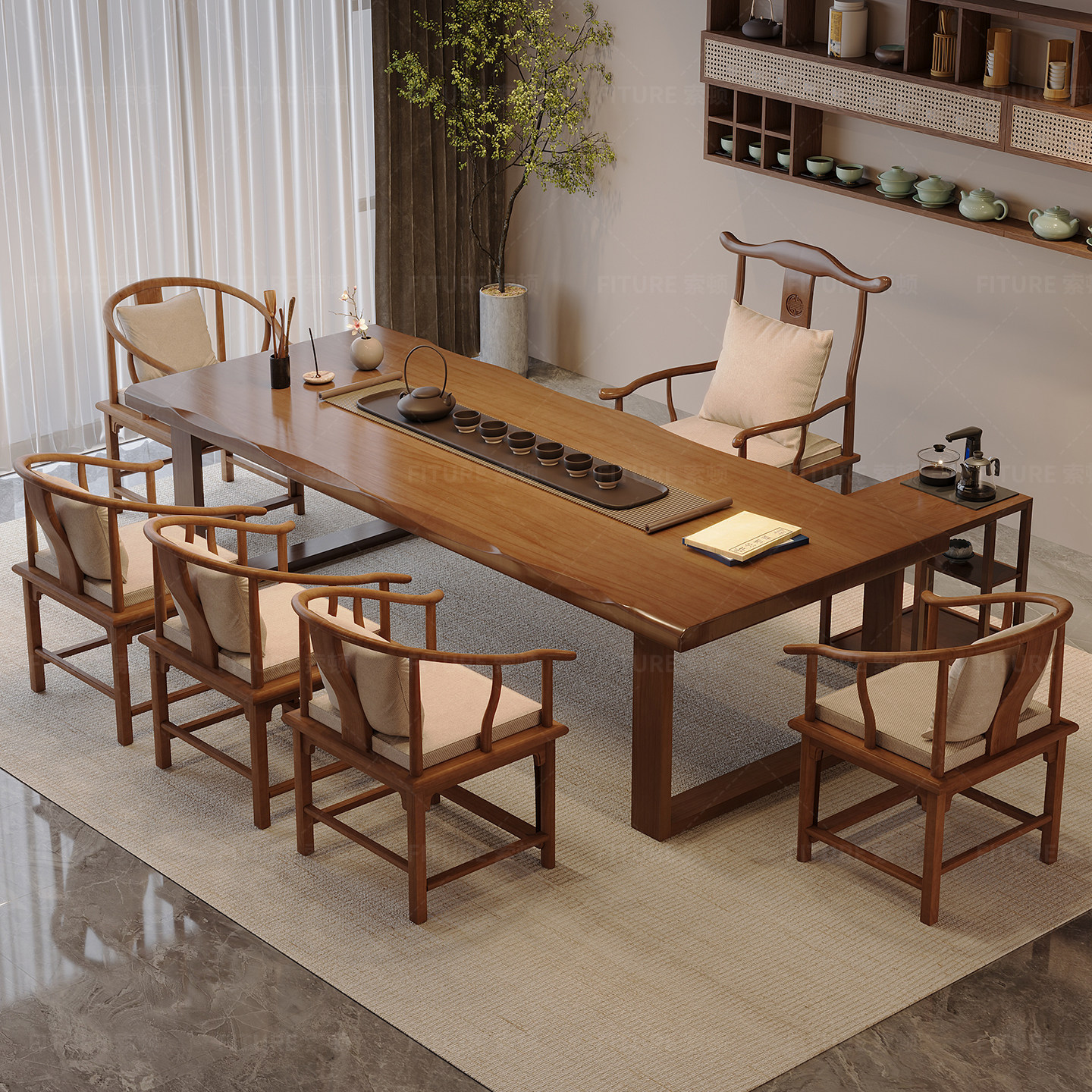 新中式实木大板茶桌茶盘一体泡茶桌椅组合客厅家用办公室功夫茶台,淘宝优惠券,粉丝福利购,淘宝优惠卷