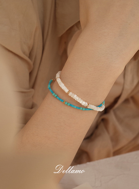 DELLAMO天然绿松石珍珠手链女