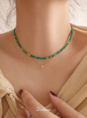 超好看天然绿玉髓锁骨项链女