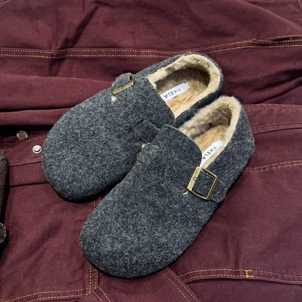 毛呢绒豆豆鞋女冬加绒2025新款圆头内增高懒人一脚蹬软底勃肯棉鞋,淘宝优惠券,粉丝福利购,淘宝优惠卷