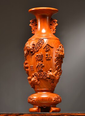 速发花梨木雕金玉满堂花瓶摆件新式中家居电视柜装饰新工乔迁居艺