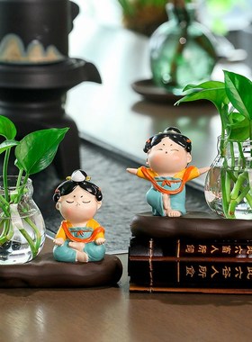 速发件厅装饰水家居轻奢风瑜伽玻璃透明花瓶摆客品养绿萝花器插花