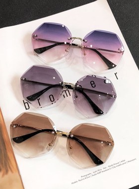 速发渐变墨街太脸款防紫外线可爱镜拍个性无框切边小镜韩版潮