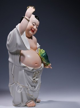 速发德化居瓷饰7吋刘海戏金蟾站像彩绘家陶摆件工艺1品